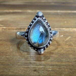 Vintage Style Genuine Labradorite Gemstone Ring Size 9 Silver 925 Plated Boho